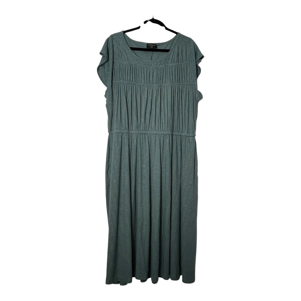 Lane Bryant Teal Green Ribbed Pleated Bodice Midi Dress Plus Size 22/24 Pockets